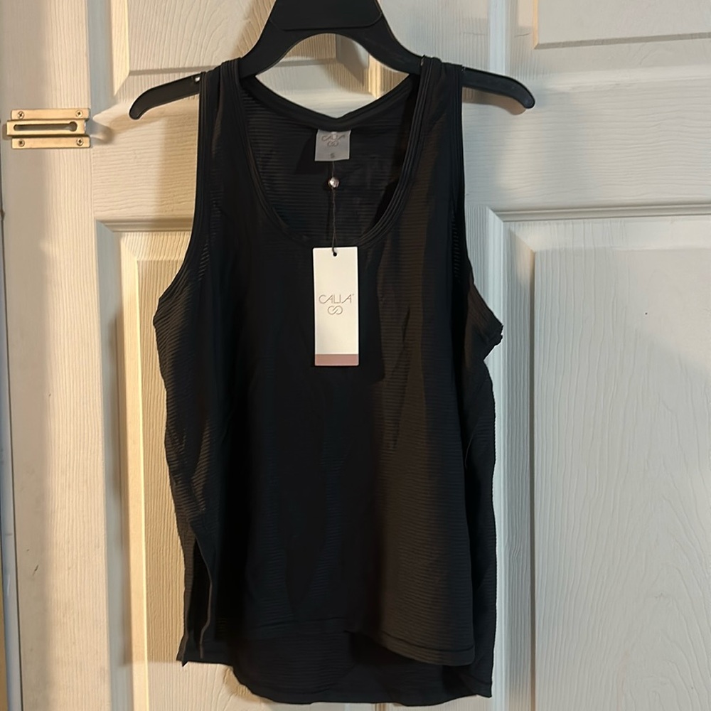 CALIA Women’s Scoop Tank: BLACK/STRIPES: NEW WITH TAGS: SIZE S